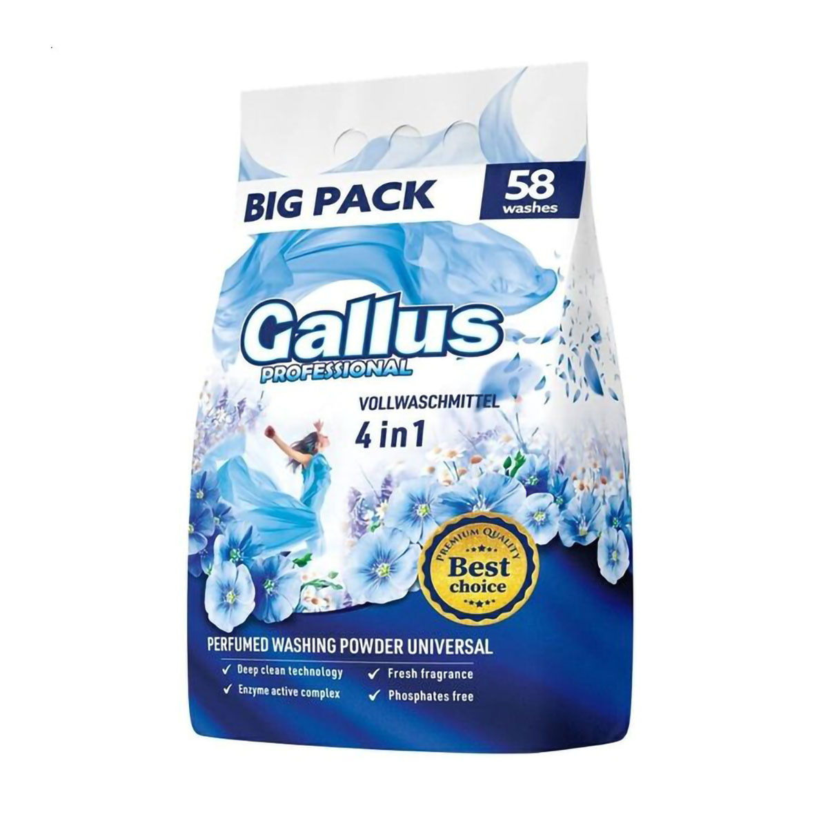 Пральний порошок Gallus Professional Universal 4 в 1 універсальний, 58 циклів прання, 3.2 кг