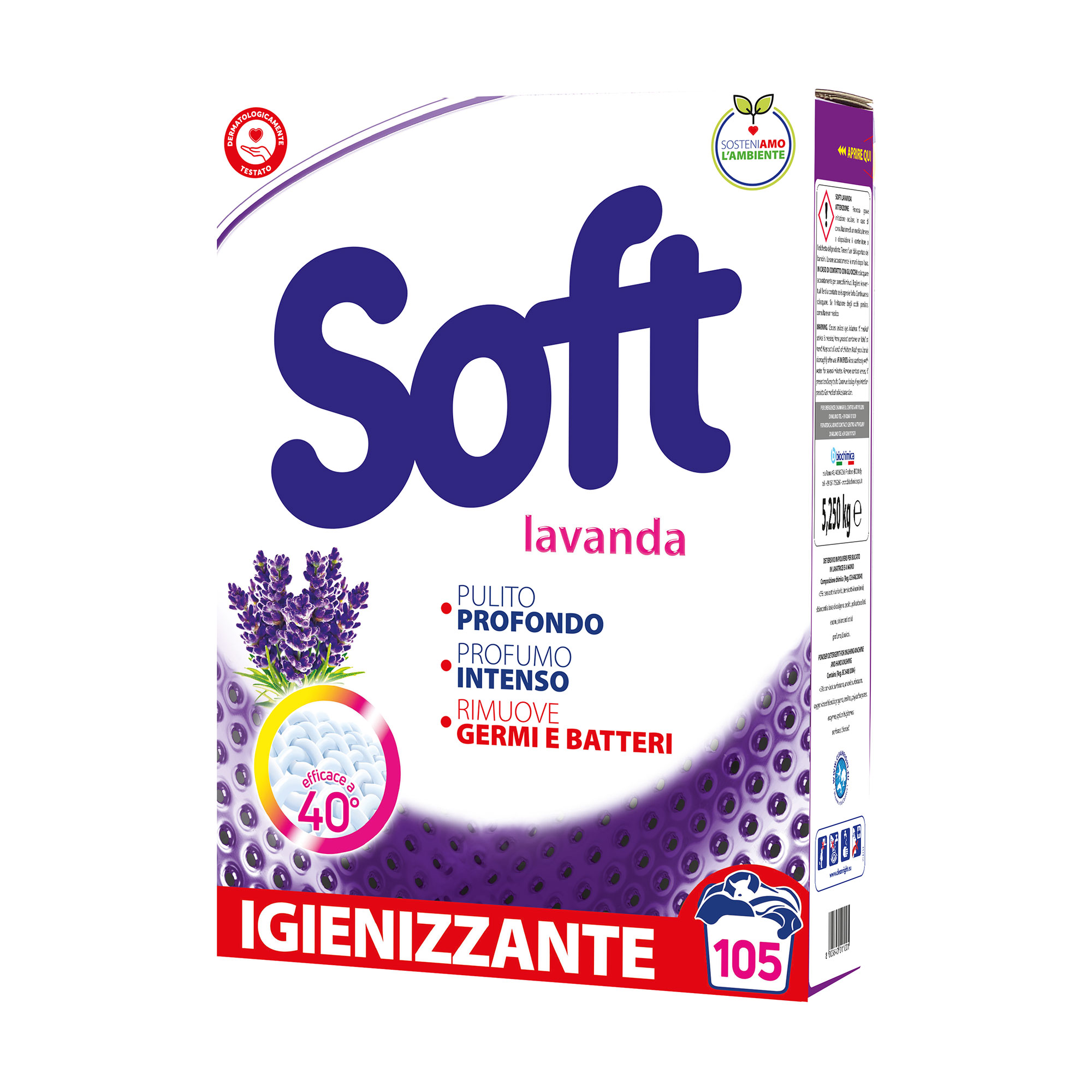 Універсальний пральний порошок Soft Lavanda з активним киснем, 105 циклів прання, 5.25 кг